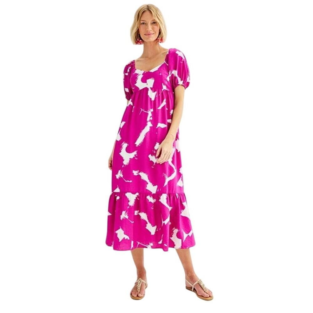Nine West Women's Peasant Maxi Babydoll Pink White Dress XS
